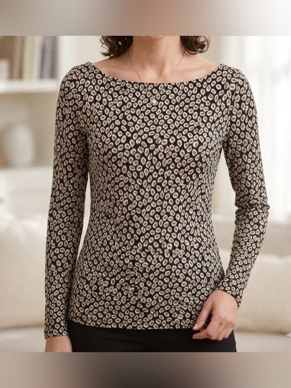Diane Von Furstenberg Sarita Leopard Dot Long-Sleeve Printed Top, Size Small